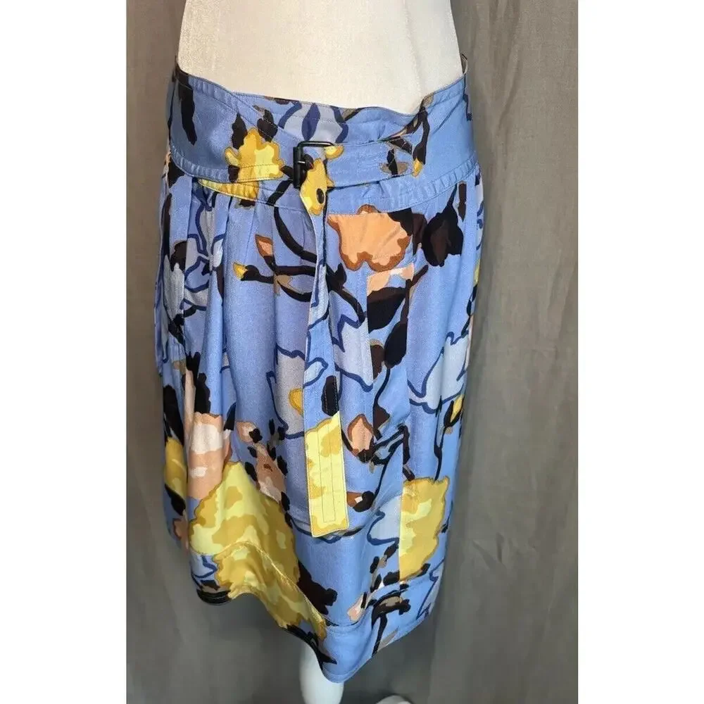 Missoni Italy Valentino Y2K Vintage Blue Floral Print Silk Mini Skirt Waist 30”